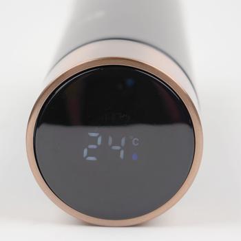 Preview: 2er-Set Stylische Edelstahl Iso Trinkflasche, 450ml mit Temperaturanzeige, Schwarz-roségold: Thermobecher, Isolierbecher - Hochwertige Isolierung