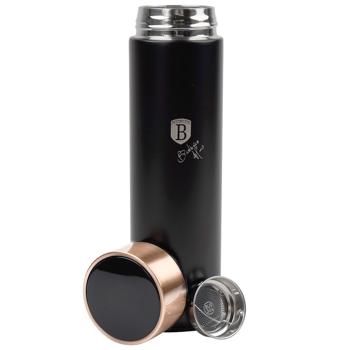 Preview: 2er-Set Stylische Edelstahl Iso Trinkflasche, 450ml mit Temperaturanzeige, Schwarz-roségold: Thermobecher, Isolierbecher - Hochwertige Isolierung