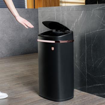 Preview: Poubelle design haut de gamme 58L - Capteur tactile- Noir mat & or rose - Cuisine, salle de bain, bureau - Hygiénique, élégante, moderne