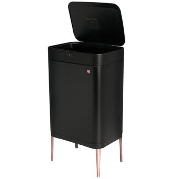 Preview: High-quality metal design waste garbage can, with 60 liter capacity and touch sensor, elegant matt black and rose gold look, modern waste disposal