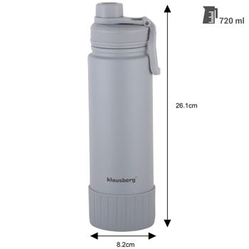 Preview: Doppelwandiger Thermobecher 720ml in elegantem Grau, isoliert, hält Getränke lange heiss oder kalt, ideal für Arbeit, Freizeit und Reisen