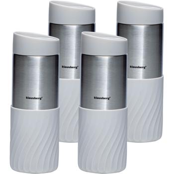 Preview: Set of 4 Double-Walled Travel Mugs, 420 ml, light gray