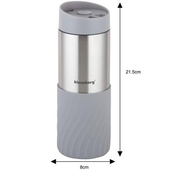 Preview: set of 2 double-walled stainless steel thermo mugs with non-slip silicone ring, 420 ml, gray, ideal for coffee, tea & more