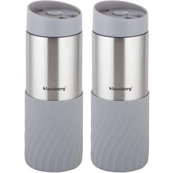 Preview: set of 2 double-walled stainless steel thermo mugs with non-slip silicone ring, 420 ml, gray, ideal for coffee, tea & more
