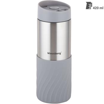 Preview: set of 4 double-walled stainless steel thermo mugs with non-slip silicone ring, 420 ml, gray, ideal for coffee, tea & more