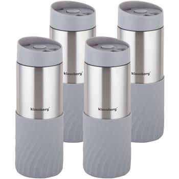 Preview: set of 4 double-walled stainless steel thermo mugs with non-slip silicone ring, 420 ml, gray, ideal for coffee, tea & more