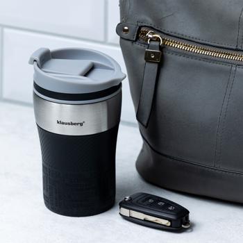 Preview: Doppelwandiger Thermobecher 280ml schwarz - Auslaufsicher, stossfest & exzellent isolierend für Heiss-/Kaltgetränke - Einhändig bedienbar