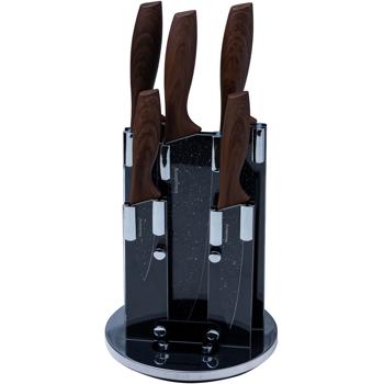 Preview: Set de Couteaux 5 Pièces - Support Rotatif 360° - Lames Acier Inoxydable Revêtement Antiadhésif - Cuisine, Fruits & Légumes