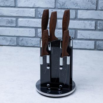 Preview: Set de Couteaux 5 Pièces - Support Rotatif 360° - Lames Acier Inoxydable Revêtement Antiadhésif - Cuisine, Fruits & Légumes