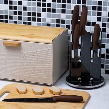 Preview: Set de Couteaux 5 Pièces - Support Rotatif 360° - Lames Acier Inoxydable Revêtement Antiadhésif - Cuisine, Fruits & Légumes