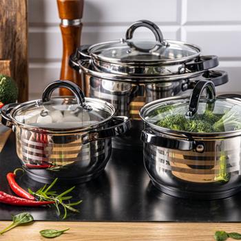 Preview: High-quality 4-piece stainless steel saucepan set with glass lids, Ø16/18/20/24 cm - durable, robust & ideal for all types of stoves, incl. induction