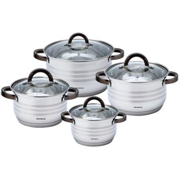 Preview: High-quality 4-piece stainless steel saucepan set with glass lids, Ø16/18/20/24 cm - durable, robust & ideal for all types of stoves, incl. induction