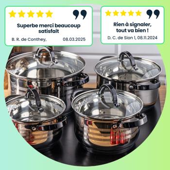 Preview: Lot de 4 casseroles en inox avec couvercles en verre - Ø 16/18/20/24 cm - Tous feux dont induction - Lavable lave-vaisselle - Cuisine saine