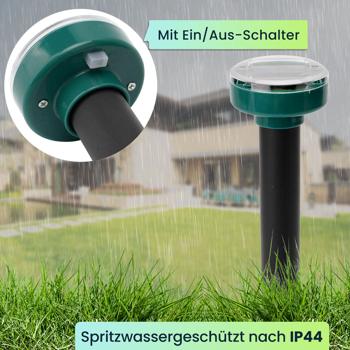 Preview: 4er Set Maulwurf- und Wühlmaus-Vertreiber, Erdspiesse, solarbetrieben, bis 2.800 m², IP44, umweltschonend, ohne Chemie, schnelle Ergebnisse