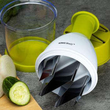 Preview: Hachoir à légumes manuel haute qualité - Lames inox tranchantes pour oignons, fruits, herbes, noix - Idéal camping/voyages - Sans électricité