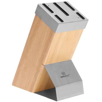 Preview: Edles Messerset mit 5 Messern und Messerblock (Holz/Edelstahl) – Hochwertiges Design, für jede moderne Küche