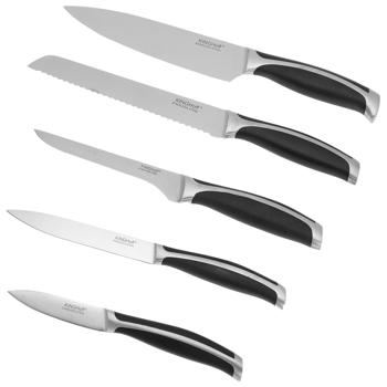 Preview: Edles Messerset mit 5 Messern und Messerblock (Holz/Edelstahl) – Hochwertiges Design, für jede moderne Küche