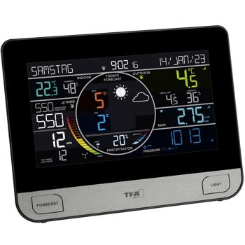 Preview: Hochpräzise Funk-Wetterstation: WLAN, XL Farbdisplay, Aussen Sensor - Komplette Wetterdaten, Wind, Regen, Temperatur, Luftfeuchte