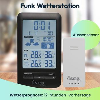 Preview: Digitale Funk-Wetterstation mit Aussensensor für präzise Wettervorhersage - Barometer, Hygrometer & Trend - Grosses Display - Funkuhr u. Wecker