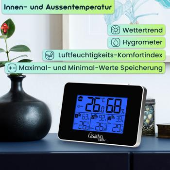 Preview: WLAN-Wetterstation mit 3 Funksensoren, LCD Display – Temperatur, Hygrometer, Wettertrends & Heiz-/Lüftungsempfehlungen für Ihr Wohlbefinden