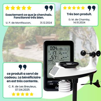 Preview: Station météo sans fil professionnelle avec capteur solaire extérieur – précipitations, vent, humidité et prévisions météo: affichage de toutes les données importantes