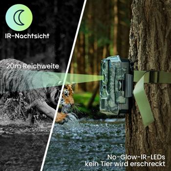 Preview: Profi 4K-Wildkamera mit IR-Nachtsicht-, Zeitraffer- & Timerfunktion, PIR Sensor, Dual Lens, Mikrofon, Multi-Shot, IP65