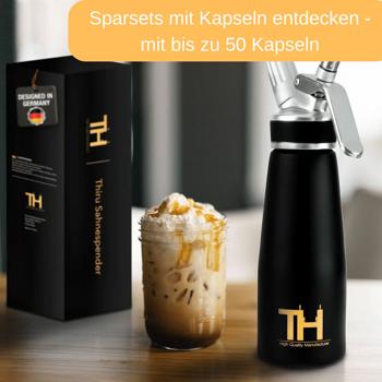 Preview: 500ml Sahnespender Set: edles schwarz, 3 Aufsätze & Bürste - Professionelle Schlagsahne, einfache Zubereitung für Desserts & Kaffee