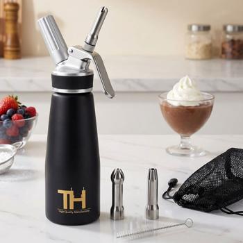 500ml cream dispenser set: elegant black, 3 attachments & brush - professional whipped cream, easy preparation for desserts & coffee