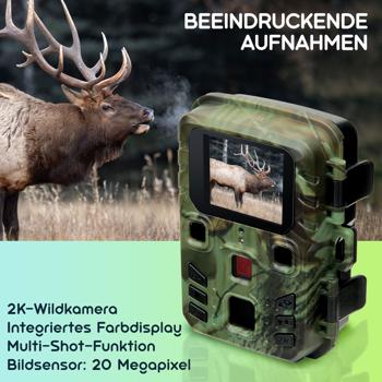 Preview: Wildkamera 2K WLAN, Bewegungsmelder, Nachtsicht, Live View per App, Farbdisplay, Mikro, Bluetooth, Zeitraffer- & Serienbild, Stand-By 6 Mo, IPX5