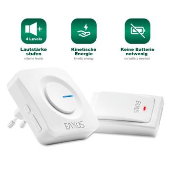 Preview: Sonnette de porte sans fil - sans pile, affichage LED, 36 mélodies, volume 4 niveaux - Portée 200m, IP44, moderne, blanche