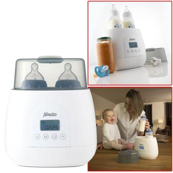 Preview: Chauffe-biberon numérique 4 en 1 pour 2 biberons blanc - Stérilisation, décongélation, maintien au chaud - Écran, 512W, BPA sans