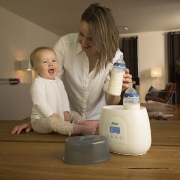 Preview: Chauffe-biberon numérique 4 en 1 pour 2 biberons blanc - Stérilisation, décongélation, maintien au chaud - Écran, 512W, BPA sans