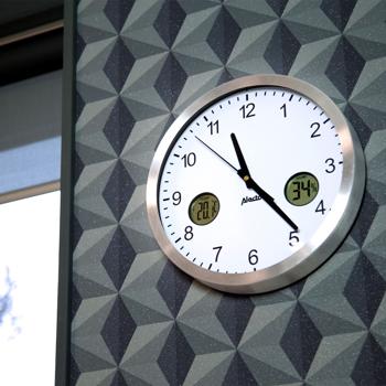 Preview: Wanduhr gross analog - Mit Thermometer & Hygrometer zur Raumklima-Kontrolle - Ø 30 cm - Leises Quarzuhrwerk - Hochwertiges Aluminiumgehäuse