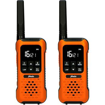 Preview: Talkie-walkie d‘extérieur robuste (Lot de 2) - IPX7 étanche flottant avec lampe torche SOS - Portée 10km, 16 canaux, 110h autonomie, orange/noir