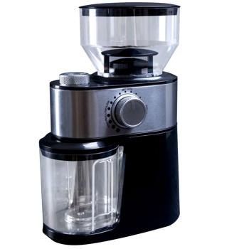 Preview: Edle elektrische Kaffeemühle, schwarz, 200g, 12 Mahlstufen, Stahl Mahlwerk, gebürsteter Edelstahl, Mahlen auf Profi Niveau