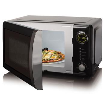 Preview: Stylische Vintage-Mikrowelle, 20 Liter, 700 Watt, 5 Stufen, schwarz. Robuster Retro-Mikrowellenofen, ideal für den modernen Küchen-Look