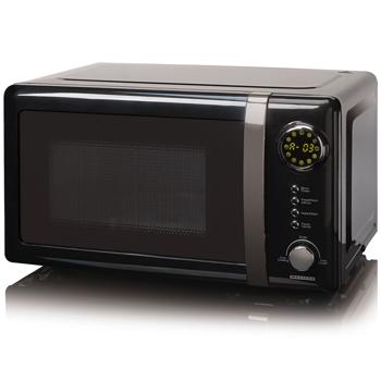 Preview: Stylische Vintage-Mikrowelle, 20 Liter, 700 Watt, 5 Stufen, schwarz. Robuster Retro-Mikrowellenofen, ideal für den modernen Küchen-Look