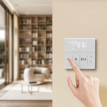 Preview: 4 thermostats Wi-Fi connectés pour chauffage au sol – application, touches tactiles, commande vocale – écran LCD blanc, réglages précis et confortables