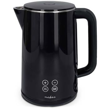 Preview: Moderner 1,7 L Wasserkocher mit digitaler Temperaturwahl & LCD-Touch-Display, schwarz, kraftvoll e2200W für schnelles & präzises Erhitzen