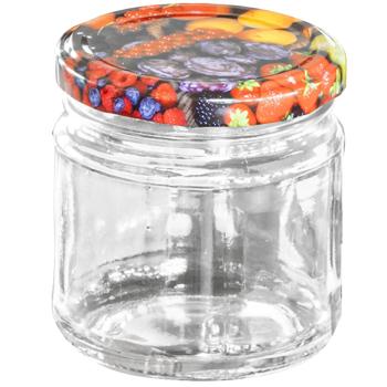 Preview: 18 preserving jars (210ml) with screw-on lids - Tumblers with fruit pattern - Ideal for jam, jelly, desserts - Airtight & pretty