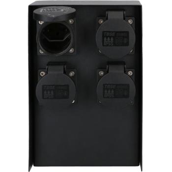 Preview: Gartensteckdosensäule aus Stahl - unkomplizierte Stromversorgung auf Aussenarealen - 4x Steckdosen Typ 13 IP55 Staub- & Strahlwasserschutz 230V schwarz