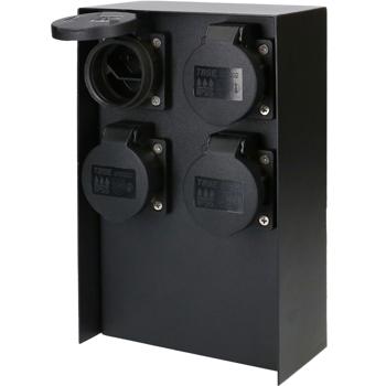 Preview: Gartensteckdosensäule aus Stahl - unkomplizierte Stromversorgung auf Aussenarealen - 4x Steckdosen Typ 13 IP55 Staub- & Strahlwasserschutz 230V schwarz