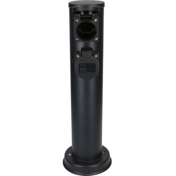 Preview: Colonna rotonda da giardino in acciaio con 4 prese di tipo 13, IP55, nero