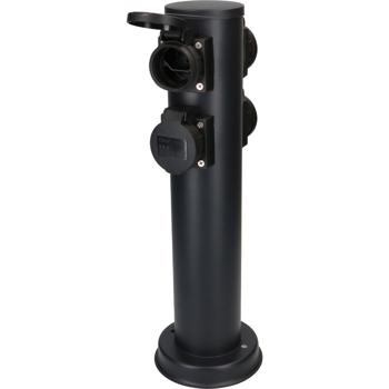 Preview: Colonna rotonda da giardino in acciaio con 4 prese di tipo 13, IP55, nero