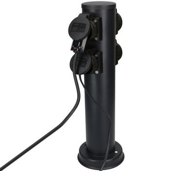 Preview: Colonna rotonda da giardino in acciaio con 4 prese di tipo 13, IP55, nero