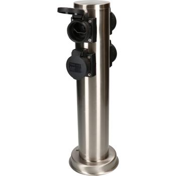 Preview: Robusta presa da giardino, acciaio inox, 4x tipo 13, IP55, nero/argento - distribuzione di corrente resistente alle intemperie per giardino, patio e cortile