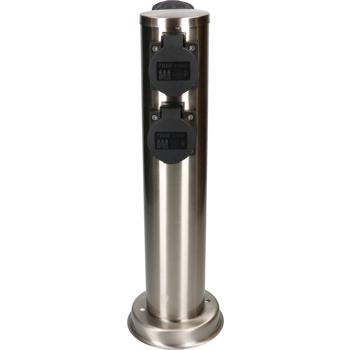 Preview: Robusta presa da giardino, acciaio inox, 4x tipo 13, IP55, nero/argento - distribuzione di corrente resistente alle intemperie per giardino, patio e cortile