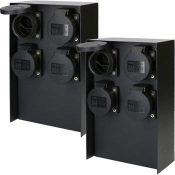 Preview: 2er-Set Gartensteckdosensäule aus Stahl - 4 Steckdosen Typ 13 IP55 - Staub- & Strahlwasserschutz für Aussenbereiche mit Montagematerial - 230V Stromsäule