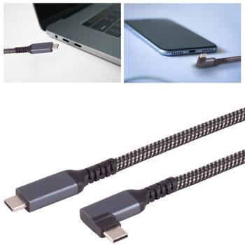Set de 3 câbles de charge rapide USB-C vers USB-C avec fiche coudée à 90°, noir/blanc, 2 m, textile