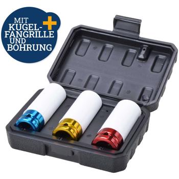 Preview: Steckschlüssel-Set 3tlg - 17/19/21mm Radmuttern farbcodiert - schützt Felgen vor Kratzern - Hand- & Schlagschrauberbetrieb - Chrom-Vanadium-Stahl - 1/2 Zoll